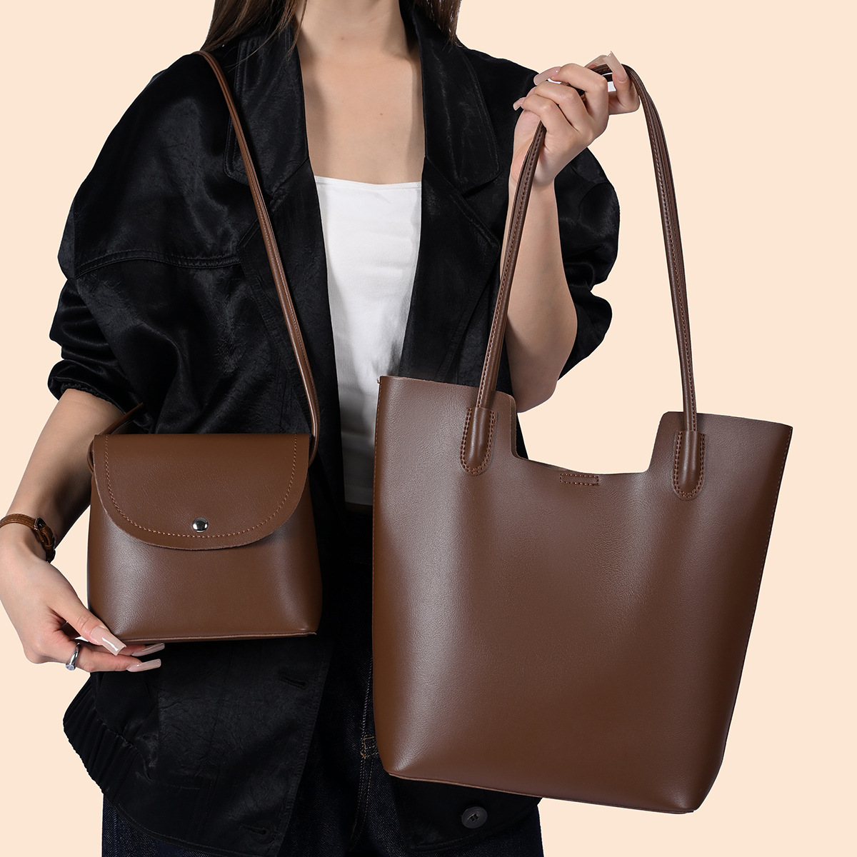 Vintage Zipper - Sacs à bandoulière en cuir PU