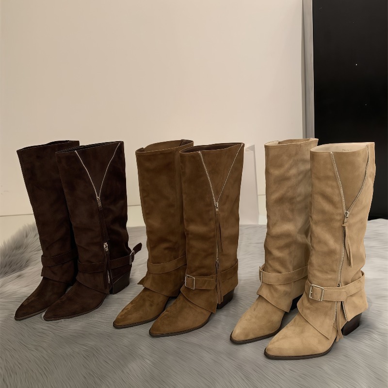 Vintage Zipper - Bottes longues décontractées en daim vintage